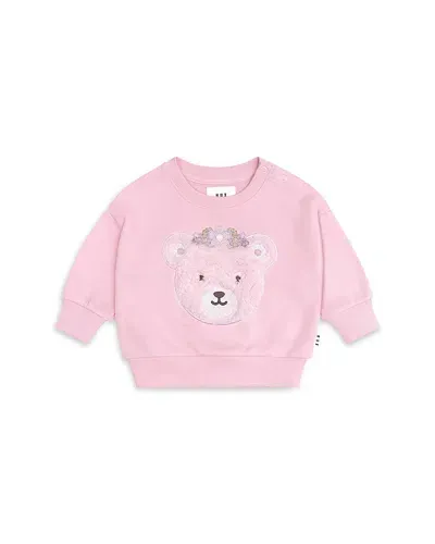 Huxbaby Girls' Daisy Furry Bear Sweatshirt - Baby, Little Kid In Lilac Mist