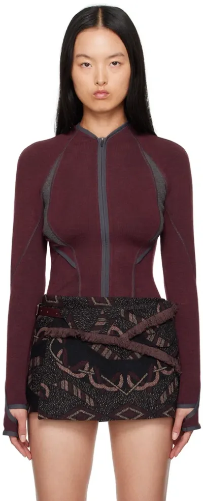 Hyein Seo Burgundy Slashed Jacket