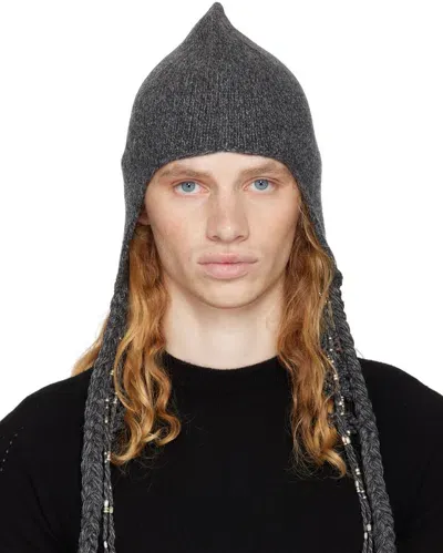 Hyein Seo Gray Tassel Charm Beanie In Dark Grey