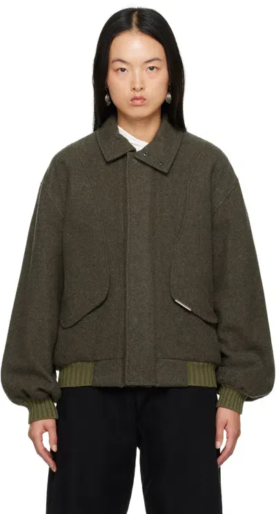 Hyein Seo Khaki Wool Bomber Jacket In Green