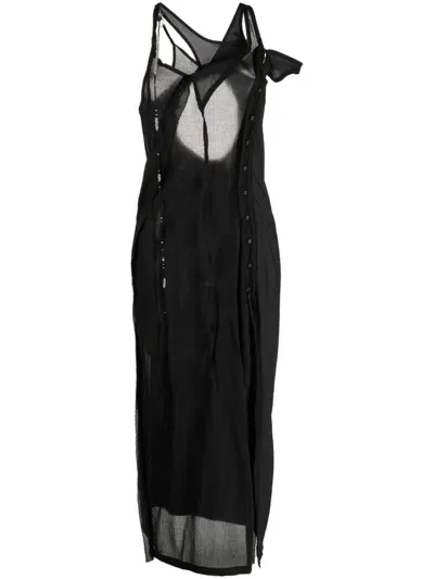 Hyein Seo See Through Front Asymmetric Long Dress In Black