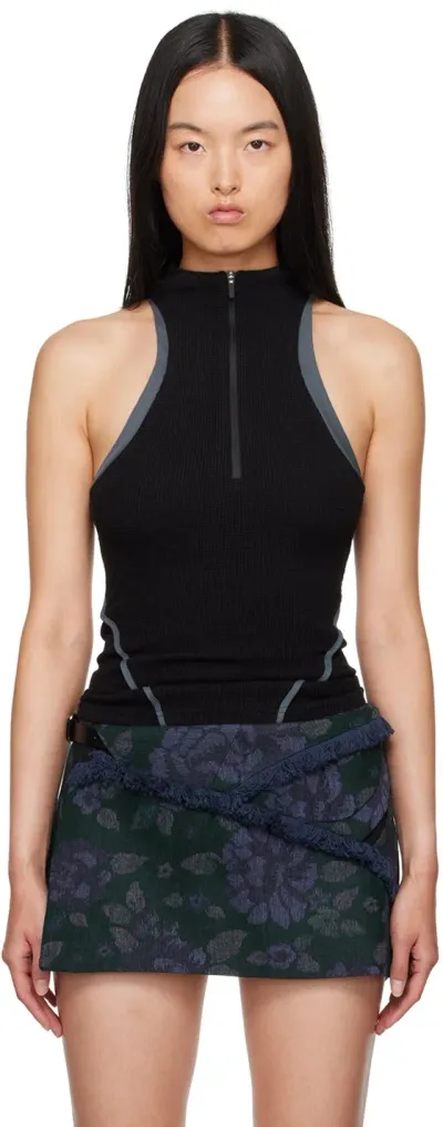 Hyein Seo Ssense Exclusive Black Half-zip Racerback Tank Top