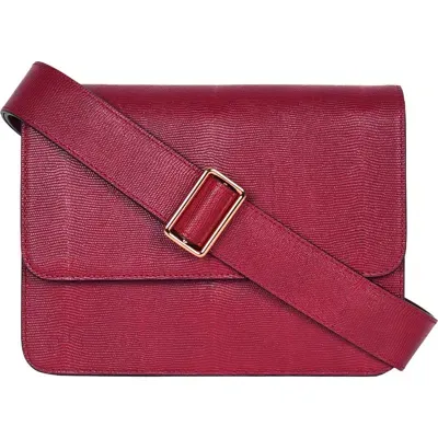 Hyer Goods Upcycled Leather Convertible Crossbody Satchel In Cherry Red Lizard