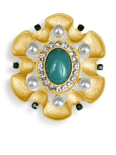 Hzmer Jewelry Faux-pearl Embellished Brooch In Gold