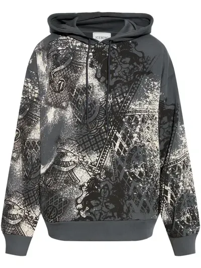 Iceberg Abstract Print Hoodie In Black