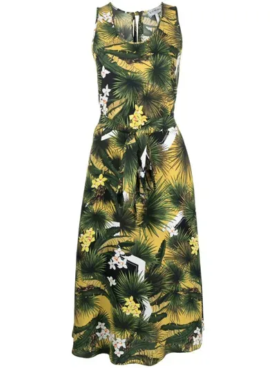 Iceberg Big Floral Midi Dress In Grün