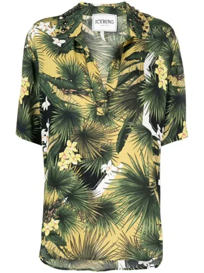 Iceberg Botanical-print V-neck Shirt In Green