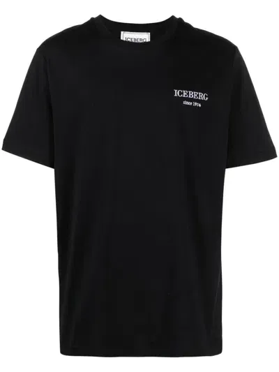 Iceberg Logo-embroidered Cotton T-shirt In Black