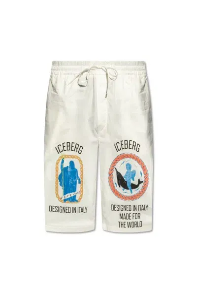 Iceberg Graphic Printed Drawstring Shorts In White