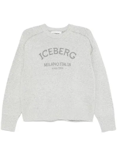 Iceberg Logo-jacquard Crew-neck Sweater In Grey