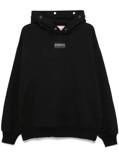 Iceberg Logo-patch Hoodie In Black