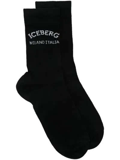 Iceberg Logo Socks In Black