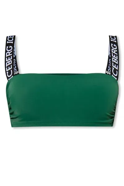 Iceberg Logo Tape Square Neck Bikini Top In Green