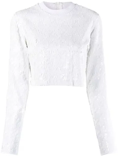 Iceberg Sequin-embellished Houndstooth Crop Top In Weiss