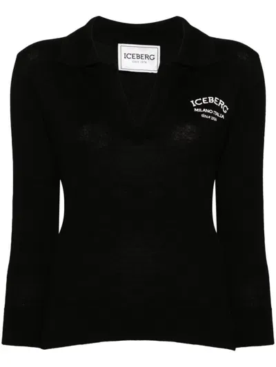 Iceberg Virgin Wool Polo Top In Black