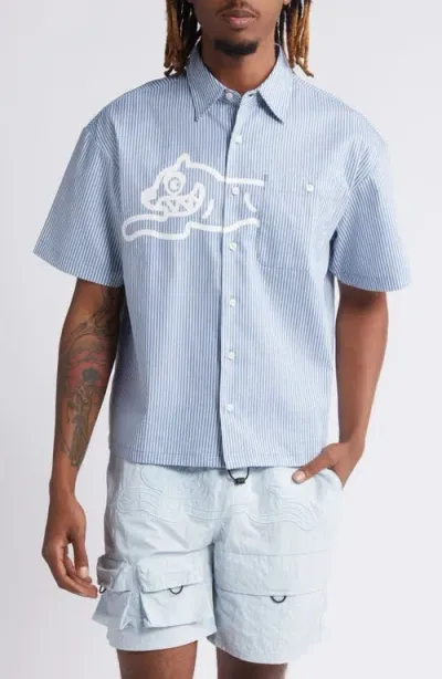 Icecream Arcade Short Sleeve Button-up Shirt In Baby Blue