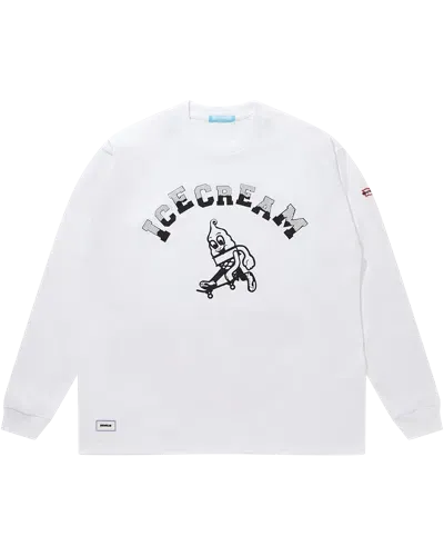 Icecream Japan Kids' Cotton Long-sleeve T-shirt Skate In White