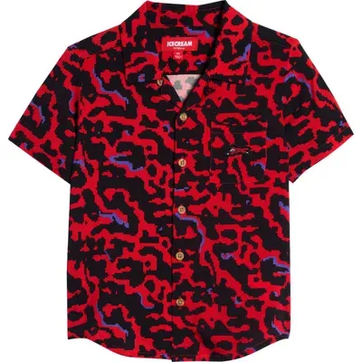 Icecream Kids' Magma Short Sleeve Button-up Shirt In Racing Red