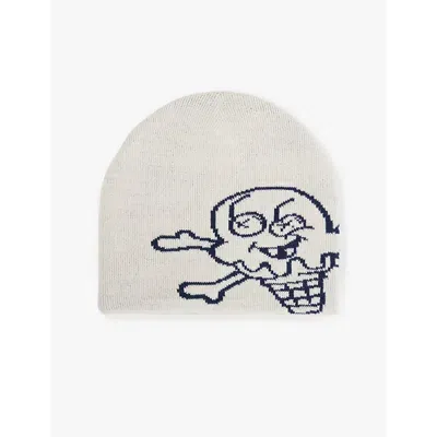 Icecream Mens Cones & Bones Graphic Knitted Beanie White