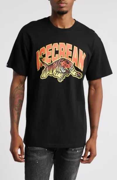 Icecream Tiger Cotton Graphic T-shirt In 黑色