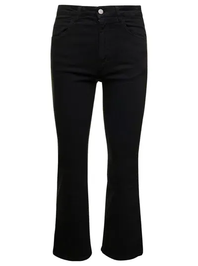 Icon Denim Black High-waisted Mini Flare Jeans In Cotton Blend Denim Woman