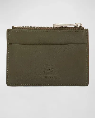 Il Bisonte Men's Cestello Leather Zip Card Case In Forest