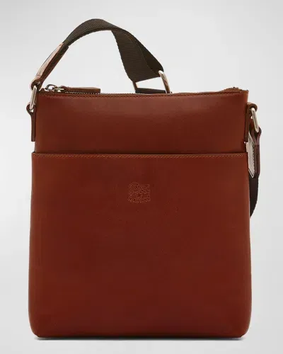 Il Bisonte Men's Oriuolo Leather Crossbody Bag In Brown