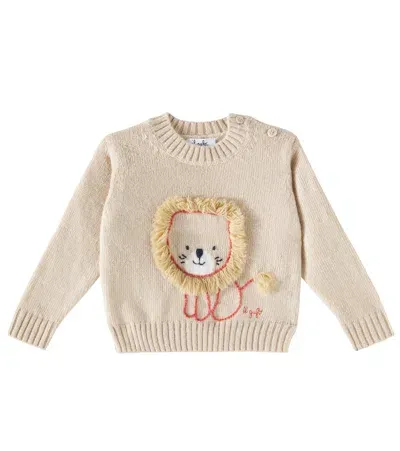 Il Gufo Baby Embroidered Virgin Wool Sweater In Beige