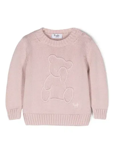 Il Gufo Babies' Bear Cotton Sweater In Pink