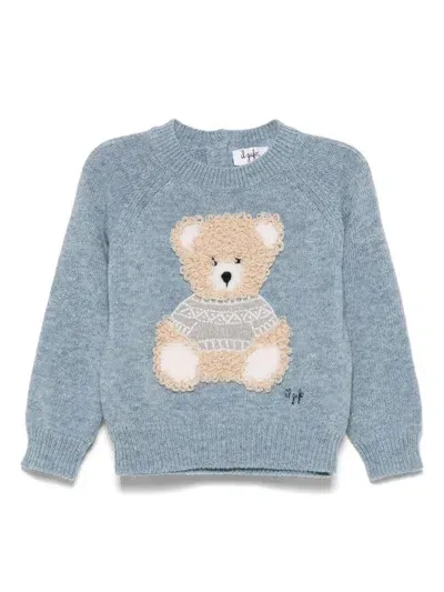 Il Gufo Babies' Bear-embroidery Wool Sweater In Blue