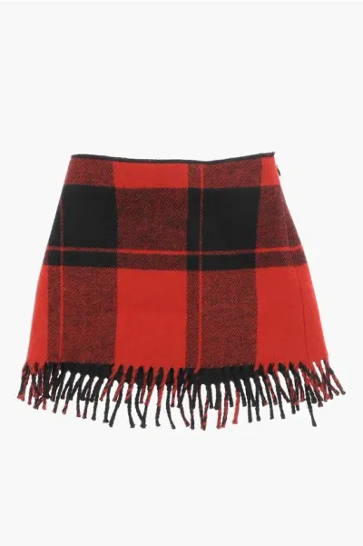 Il Gufo Buffalo Check Skirt With Fringes In Red