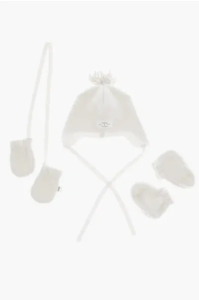 Il Gufo Cap Shoes And Gloves Set In White