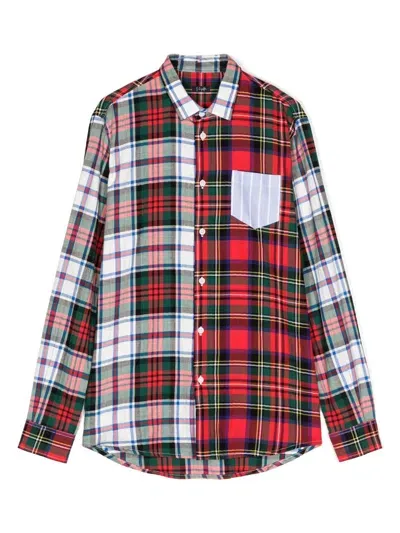 Il Gufo Kids' Check-pattern Stretch-cotton Shirt In Red