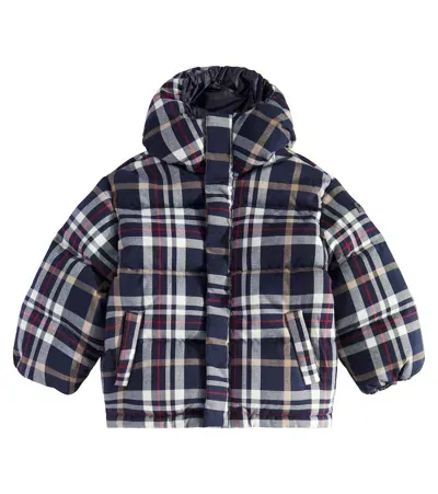 Il Gufo Kids' Checked Down Jacket In Blue