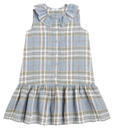 Il Gufo Kids' Checked Linen Dress In Blue