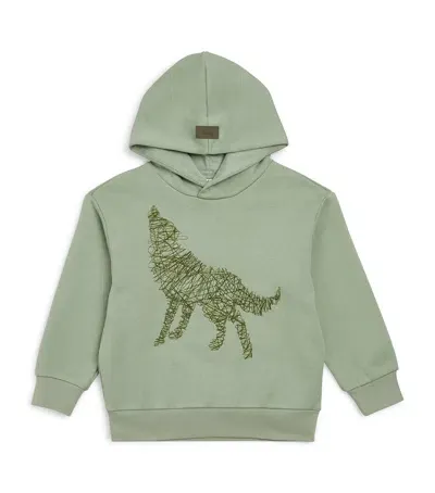 Il Gufo Kids' Cotton Embroidered Wolf Hoodie In Green