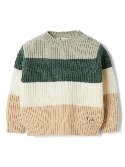 Il Gufo Babies' Embroidered Striped Jumper In Green