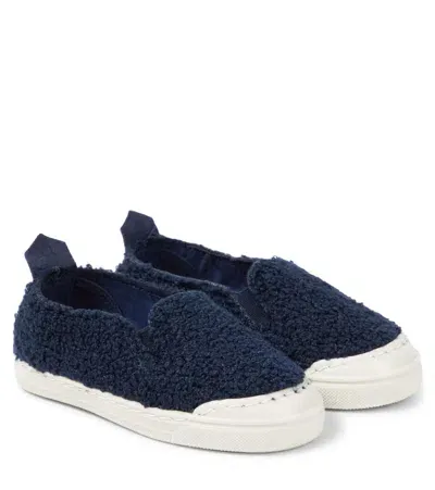 Il Gufo Kids' Faux Shearling Slip-on Sneakers In Blue