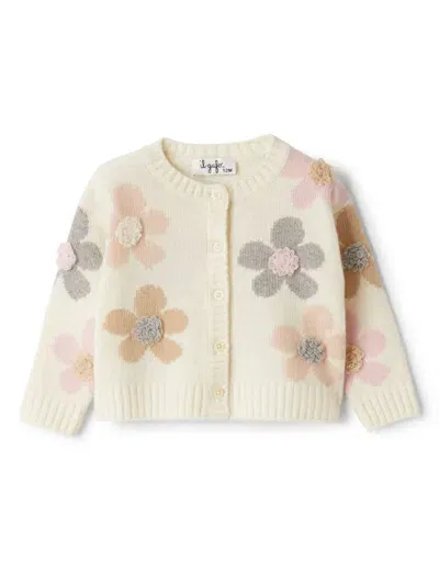 Il Gufo Babies' Floral Appliqué Cardigan In Neutrals