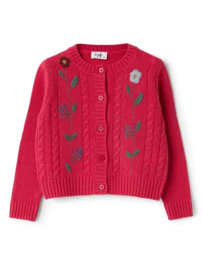 Il Gufo Kids' Floral-embroidered Cardigan In Red