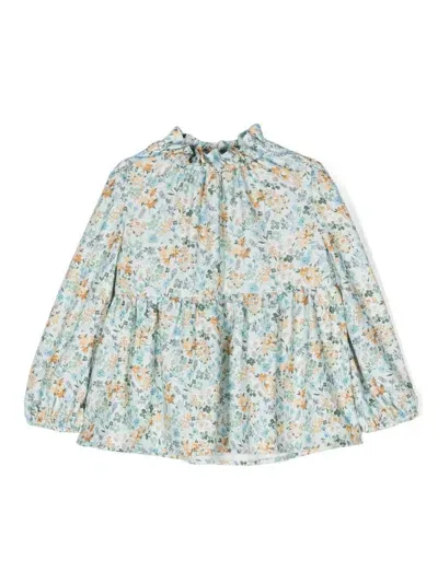 Il Gufo Kids' Floral-print Blouse In Blue