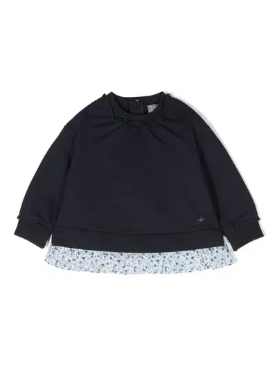 Il Gufo Babies' Floral-print Edge Cotton Sweatshirt In Blue