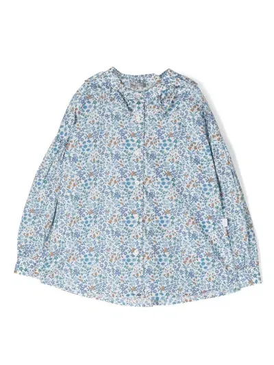 Il Gufo Kids' Floral Print Long Sleeve Shirt In Blue