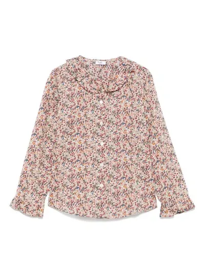 Il Gufo Kids' Floral-print Shirt In Neutrals