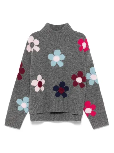 Il Gufo Kids' Flowers Wool Sweater In Grey