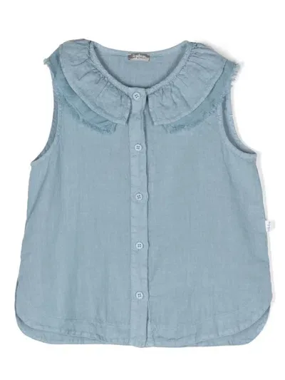 Il Gufo Fringed Sleeveless Blouse In Blau