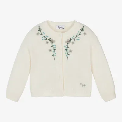 Il Gufo Babies' Girls Ivory Embroidered Wool Knit Cardigan