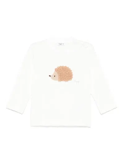 Il Gufo Babies' Hedgehog-appliqué T-shirt In White