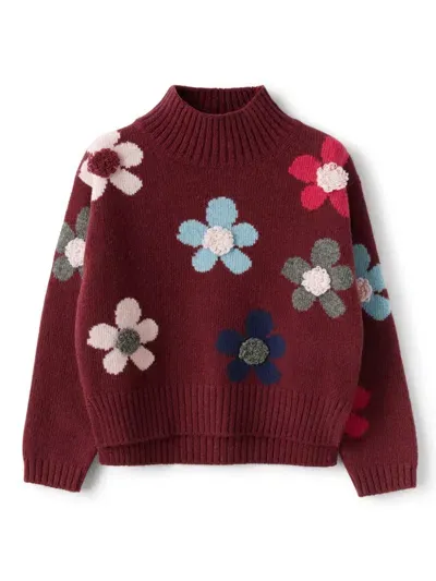 Il Gufo Kids' Intarsia-knit Floral Jumper In Red