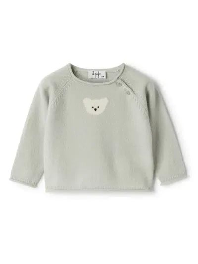 Il Gufo Babies' Intarsia-knit Wool Jumper In Grün